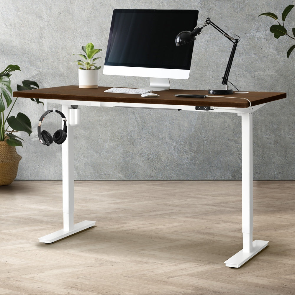 Oikiture Electric Standing Desk Single Motor White&Walnut 150cm