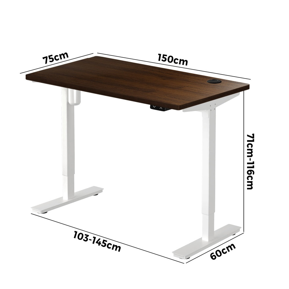 Oikiture Electric Standing Desk Single Motor White&Walnut 150cm