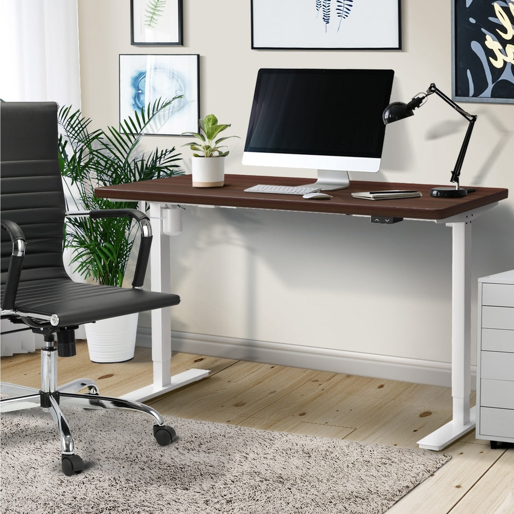 Oikiture Electric Standing Desk Single Motor White&Walnut 150cm