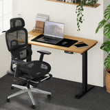 Oikiture Office Desk and Chair Set Mesh Ergonomic Chair Sit-stand Desk Black&Oak - Rear View