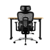 Oikiture Office Desk and Chair Set Mesh Ergonomic Chair Sit-stand Desk Black&Oak - Top-Down View