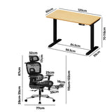 Oikiture Office Desk and Chair Set Mesh Ergonomic Chair Sit-stand Desk Black&Oak - Extra Image