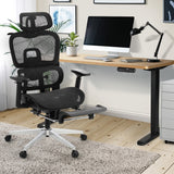 Oikiture Office Desk and Chair Set Mesh Ergonomic Chair Sit-stand Desk Black&Oak