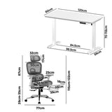 Oikiture Office Desk and Chair Set Mesh Ergonomic Chair Sit-stand Desk GY&WH - Rear View