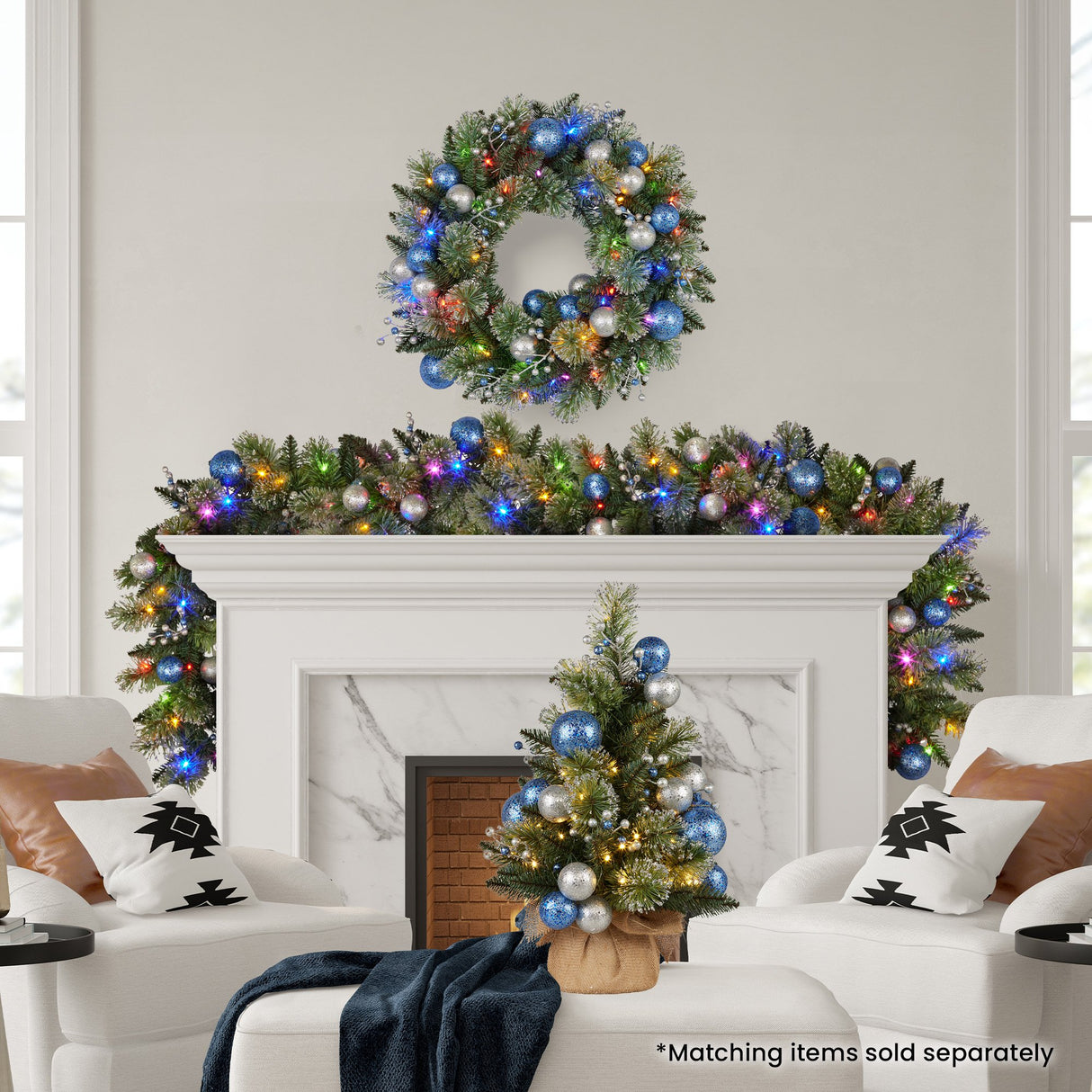 61cm Blue Collection Multicolour Pre-Lit Christmas Wreath