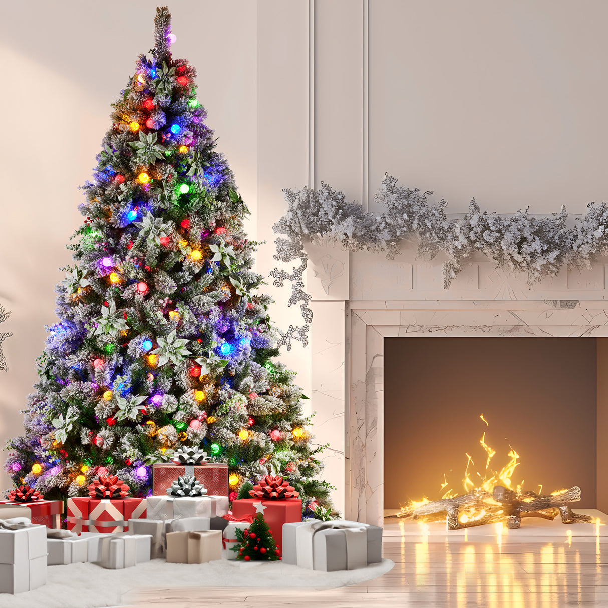 Christabelle Snowy Crown Pine 2.3m Multicolour Pre-Lit Christmas Tree with 1453 Tips