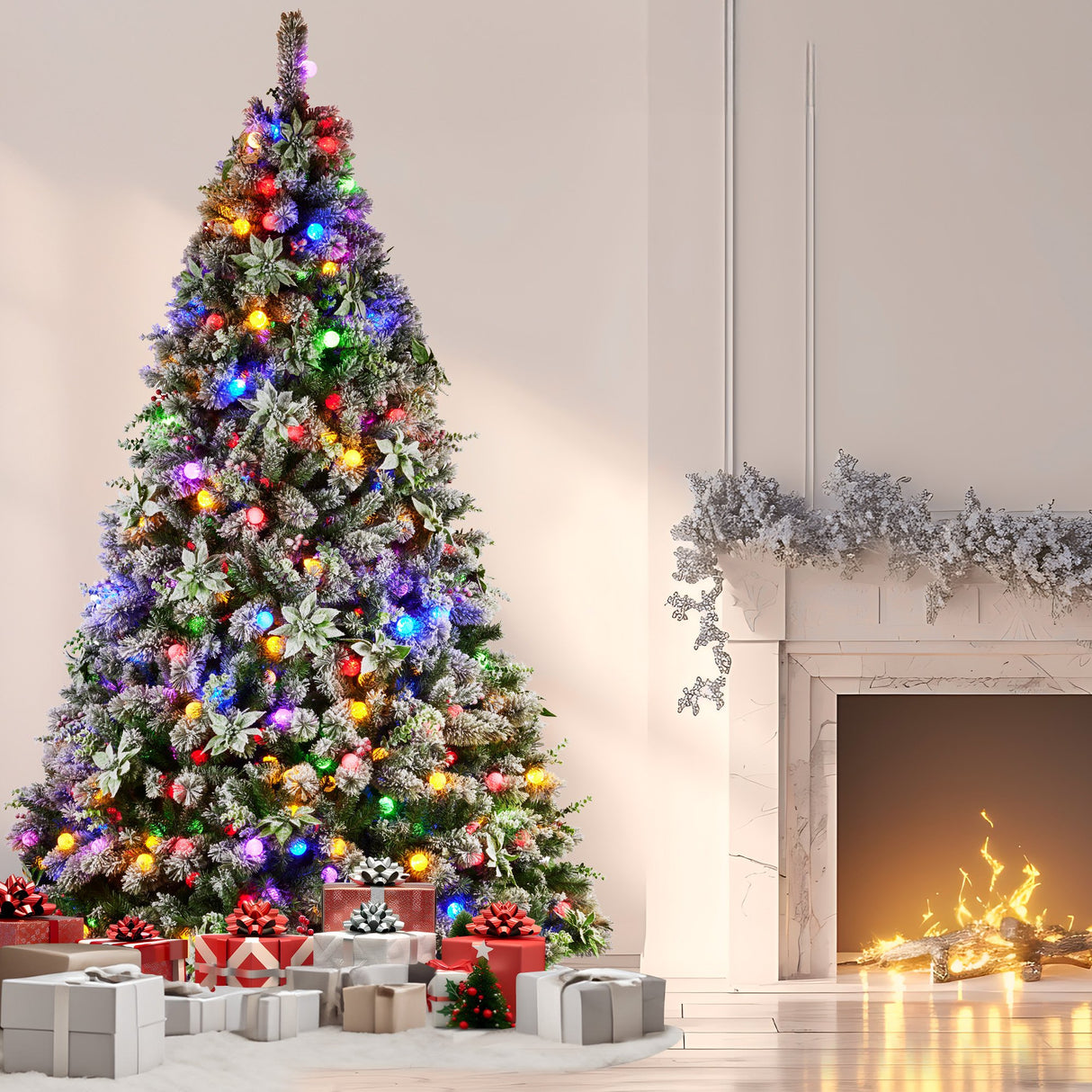 Christabelle Snowy Crown Pine 2.7m Multicolour Pre-Lit Christmas Tree with 2429 Tips