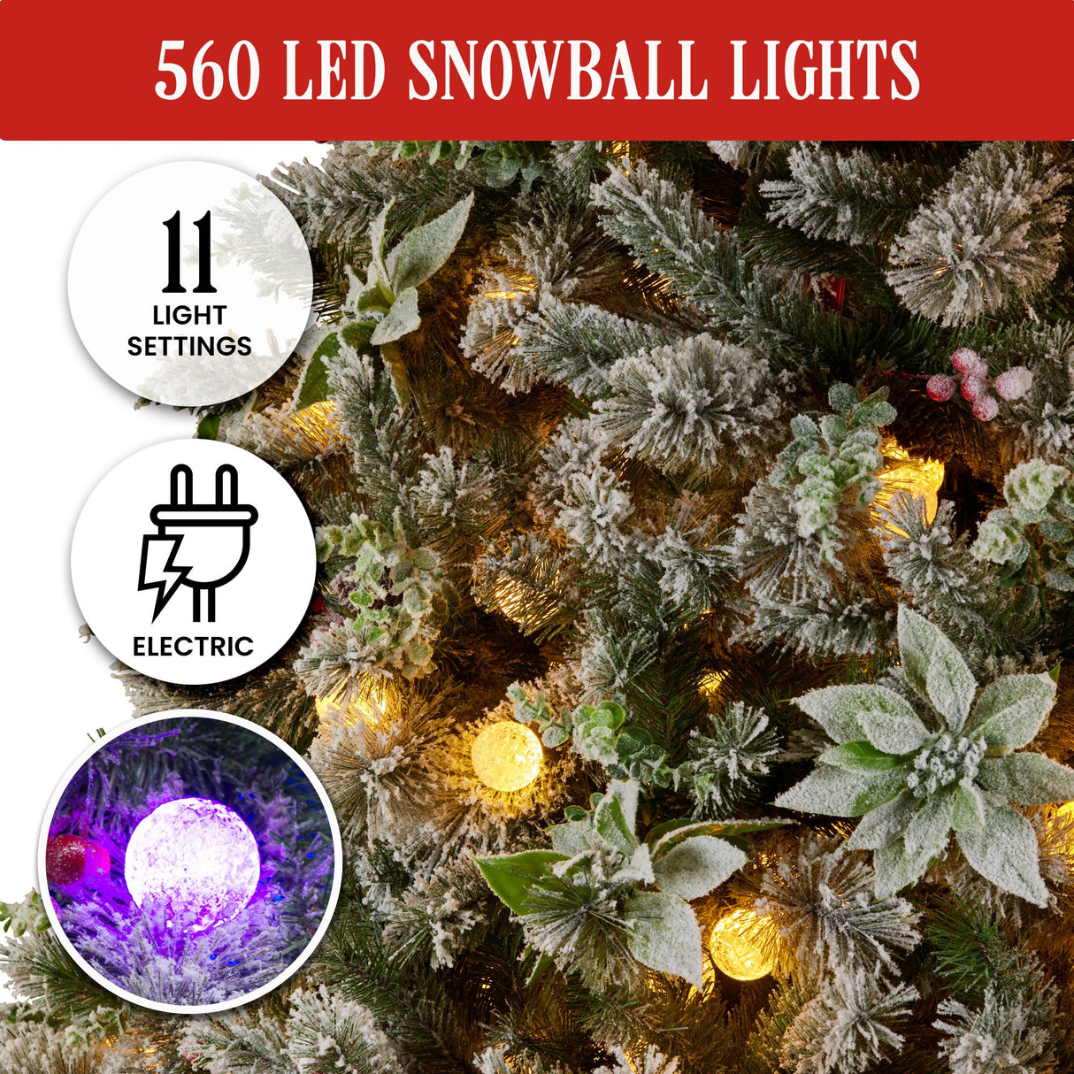 Christabelle Snowy Crown Pine 2.7m Multicolour Pre-Lit Christmas Tree with 2429 Tips