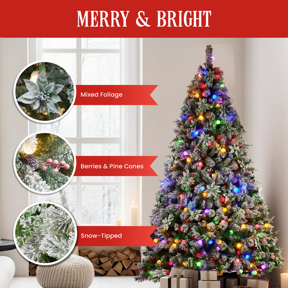 Christabelle Snowy Crown Pine 3.7m Multicolour Pre-Lit Christmas Tree with 5340 Tips