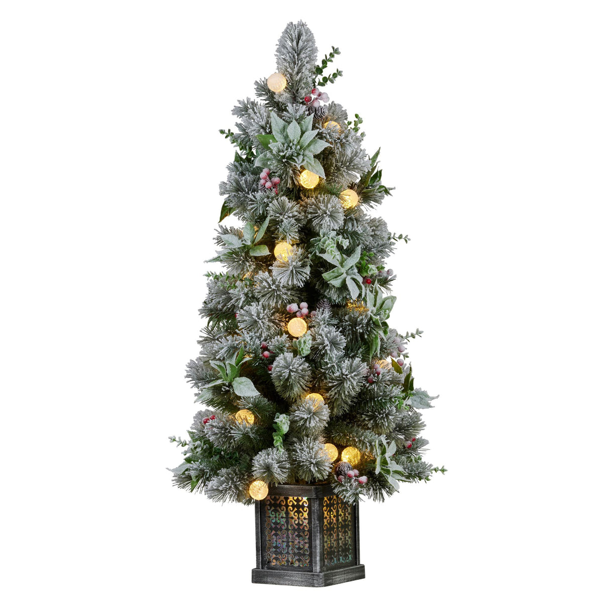 Christabelle Snowy Crown Pine Potted Christmas Tree 1.2m Multicolour Pre-Lit with Snowball Ligh