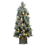 Christabelle Snowy Crown Pine Potted Christmas Tree 1.2m Multicolour Pre-Lit with Snowball Ligh - Front View