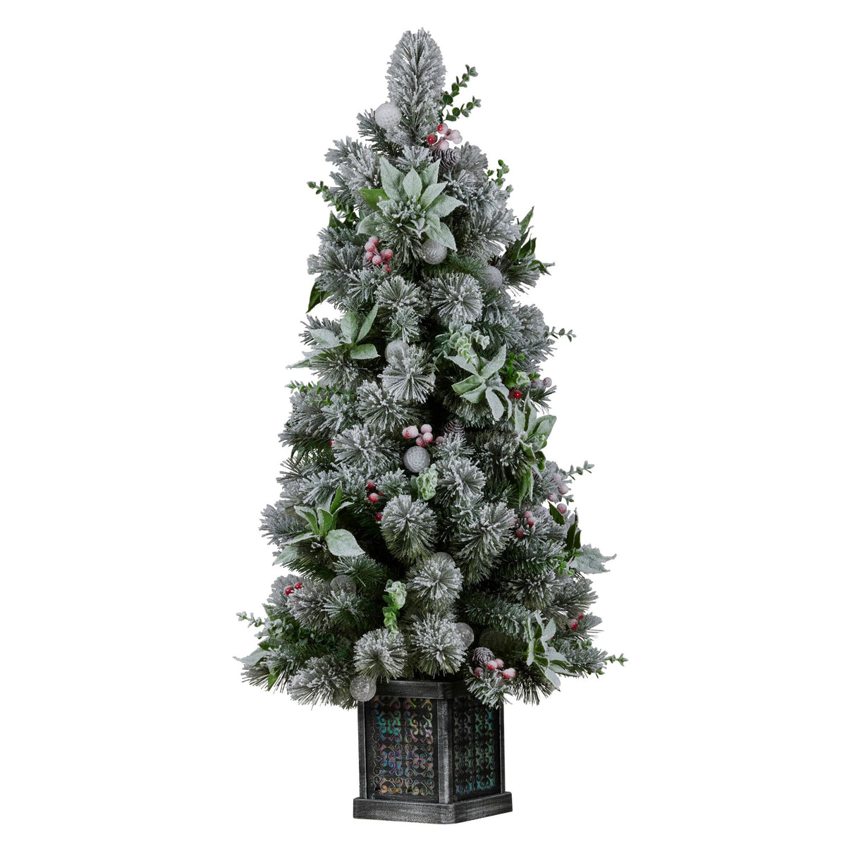 Christabelle Snowy Crown Pine Potted Christmas Tree 1.2m Multicolour Pre-Lit with Snowball Ligh