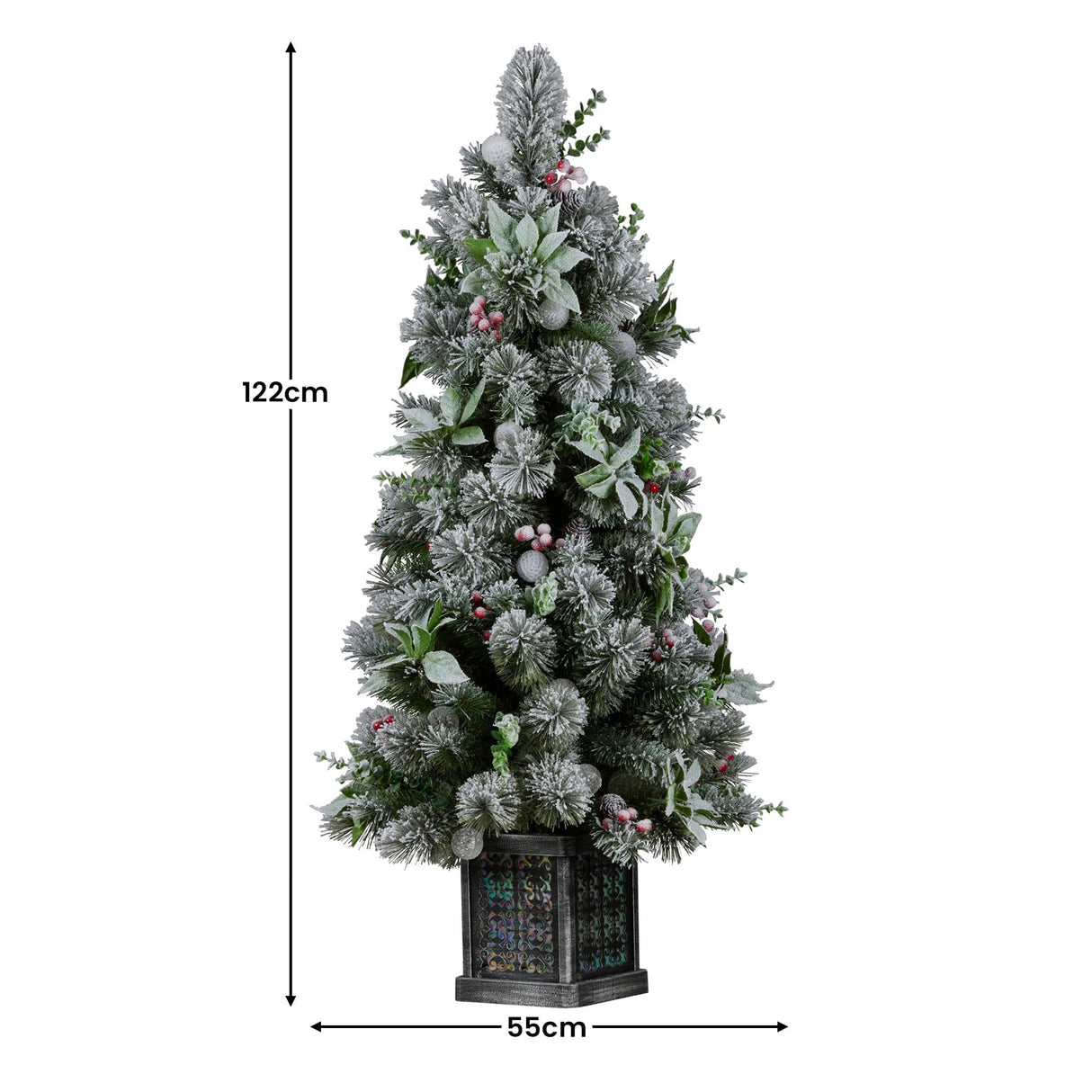 Christabelle Snowy Crown Pine Potted Christmas Tree 1.2m Multicolour Pre-Lit with Snowball Ligh