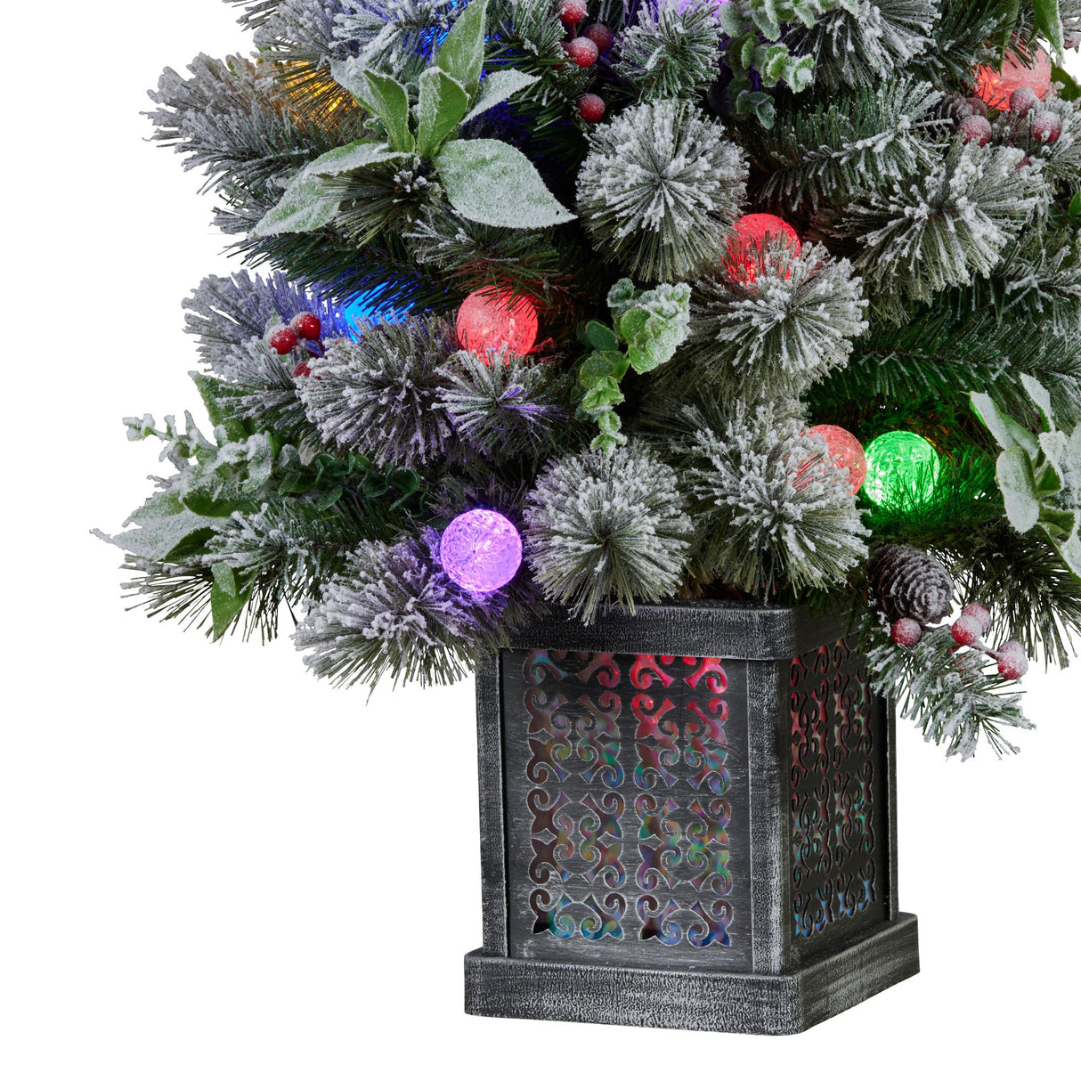 Christabelle Snowy Crown Pine Potted Christmas Tree 1.2m Multicolour Pre-Lit with Snowball Ligh