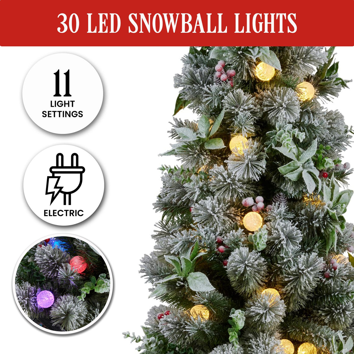 Christabelle Snowy Crown Pine Potted Christmas Tree 1.2m Multicolour Pre-Lit with Snowball Ligh