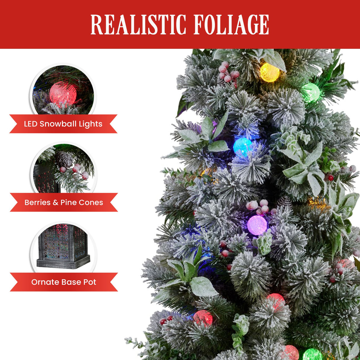 Christabelle Snowy Crown Pine Potted Christmas Tree 1.2m Multicolour Pre-Lit with Snowball Ligh