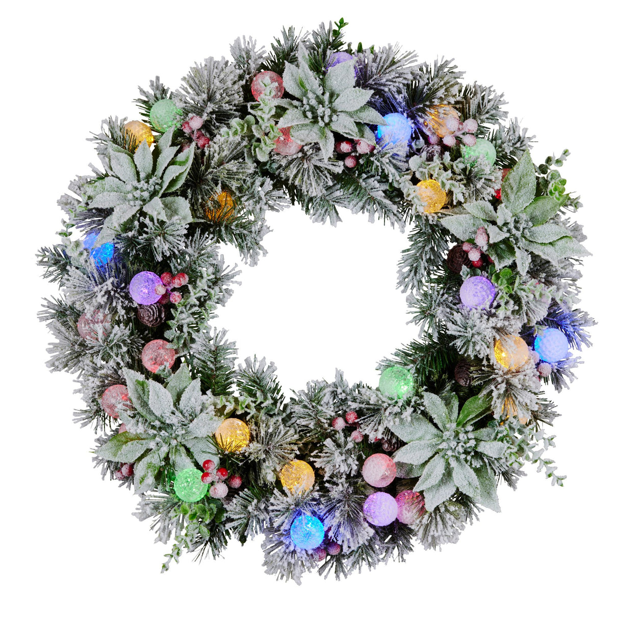 Christabelle 61cm Snowy Crown Pine Pre-Lit Multicolour Christmas Wreath