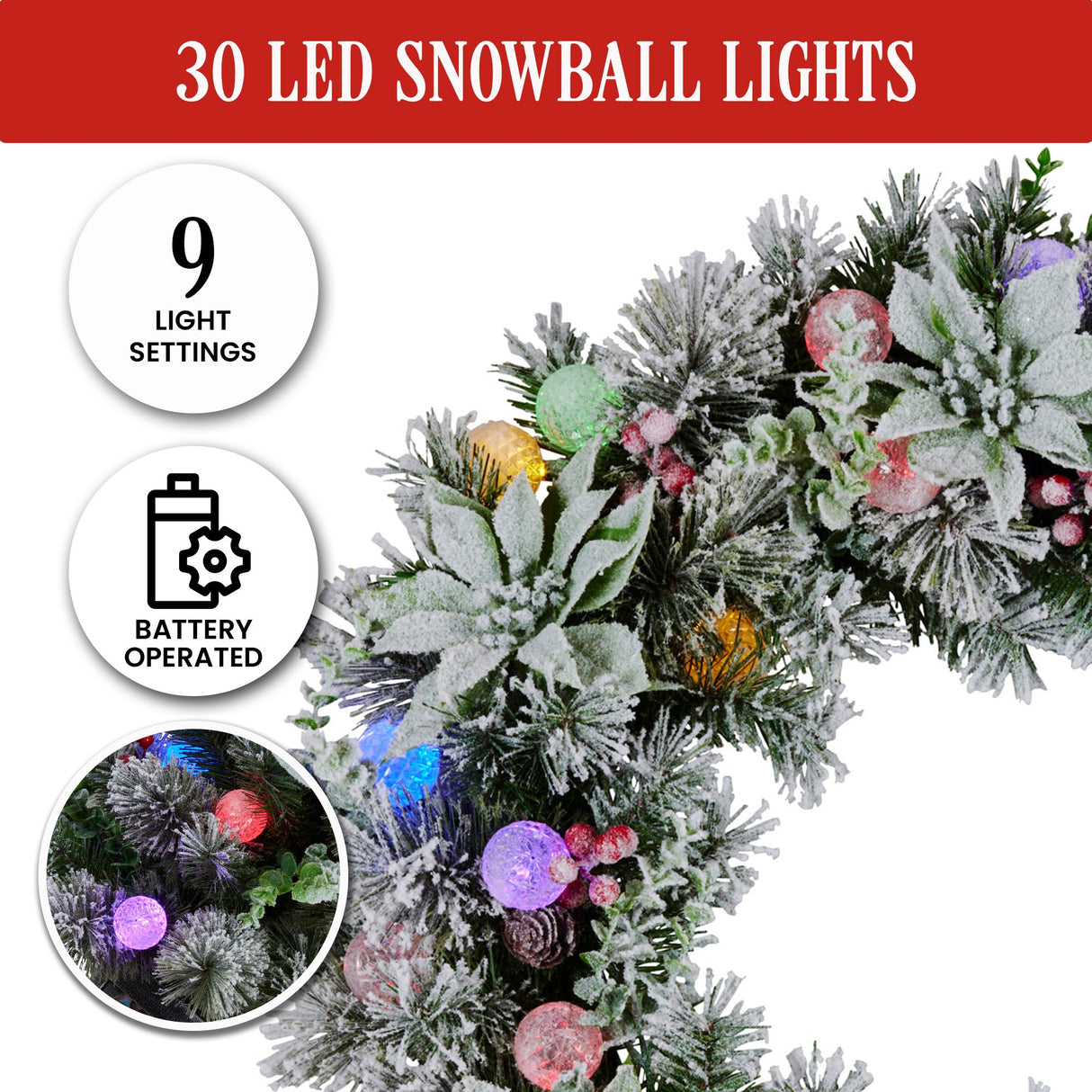 Christabelle 61cm Snowy Crown Pine Pre-Lit Multicolour Christmas Wreath