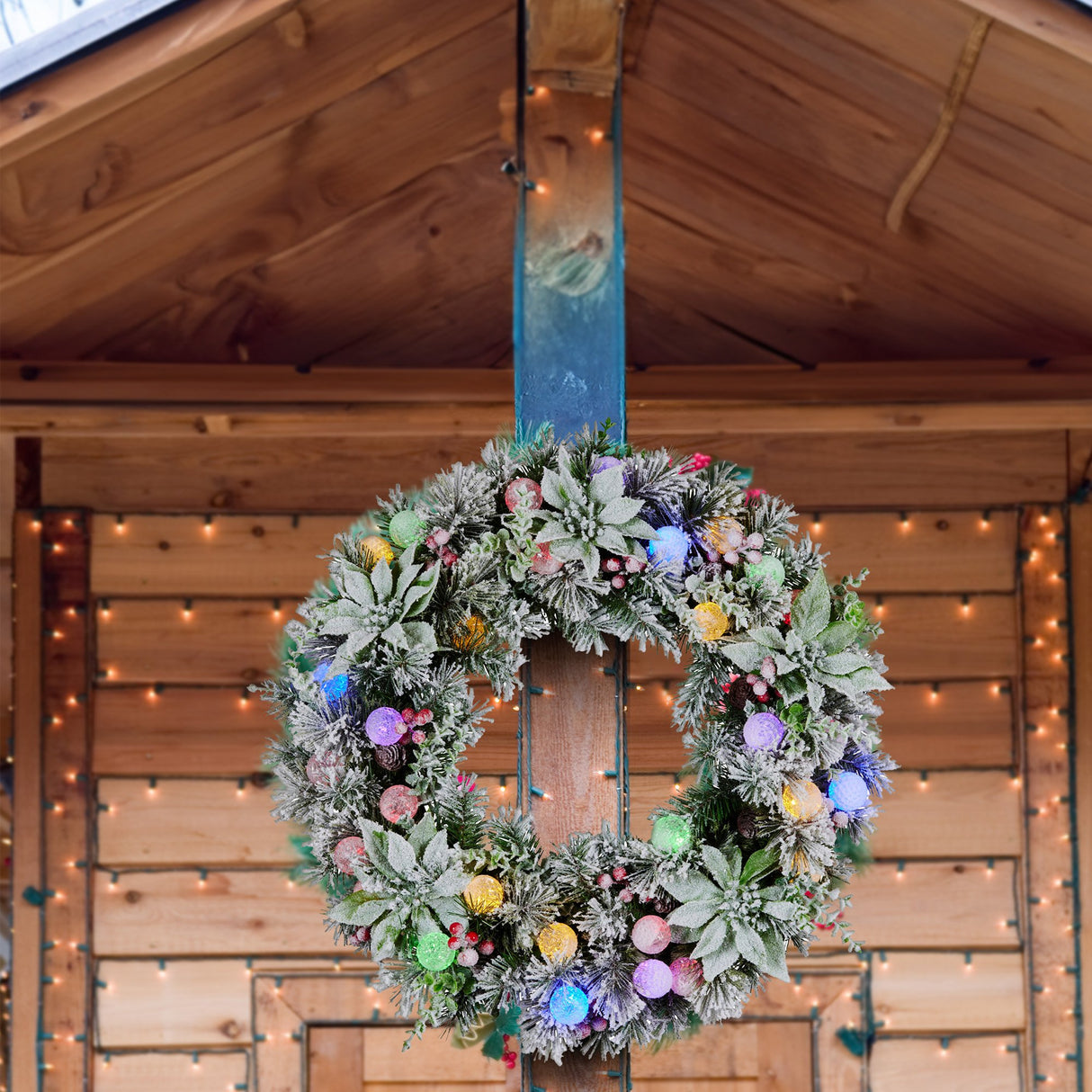 Christabelle 61cm Snowy Crown Pine Pre-Lit Multicolour Christmas Wreath