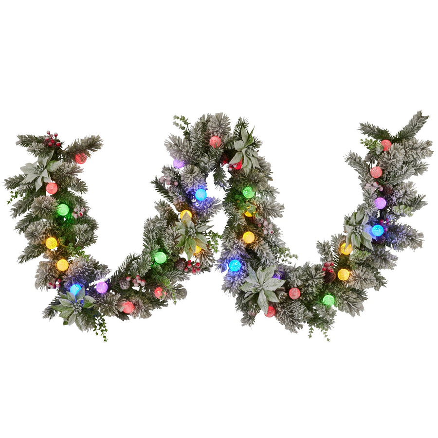 Christabelle 274cm Snowy Crown Pine Pre-Lit Multicolour Christmas Garland