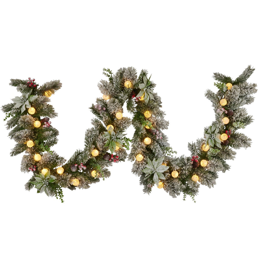 Christabelle 274cm Snowy Crown Pine Pre-Lit Multicolour Christmas Garland