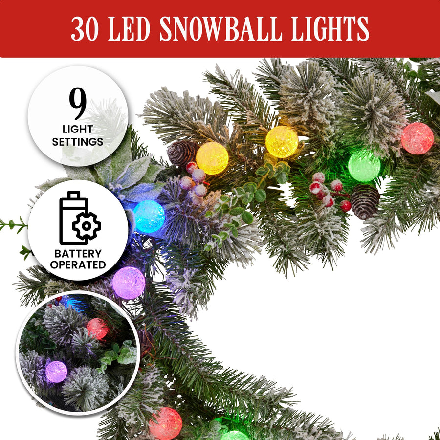 Christabelle 274cm Snowy Crown Pine Pre-Lit Multicolour Christmas Garland