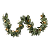 Christabelle 274cm Pre-Lit Christmas Garland Gold Baubles Battery-Operated Warm White LED Light - Top-Down View
