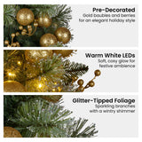 Christabelle 274cm Pre-Lit Christmas Garland Gold Baubles Battery-Operated Warm White LED Light - 45-Degree Angle
