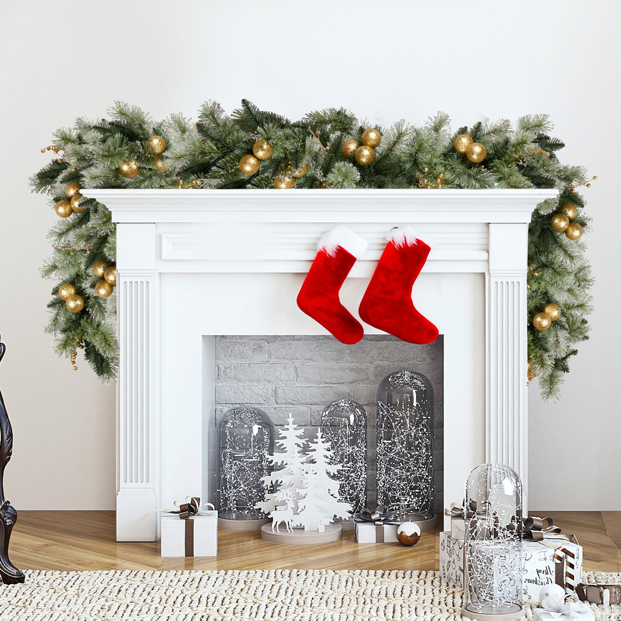 Christabelle 274cm Pre-Lit Christmas Garland Gold Baubles Battery-Operated Warm White LED Light