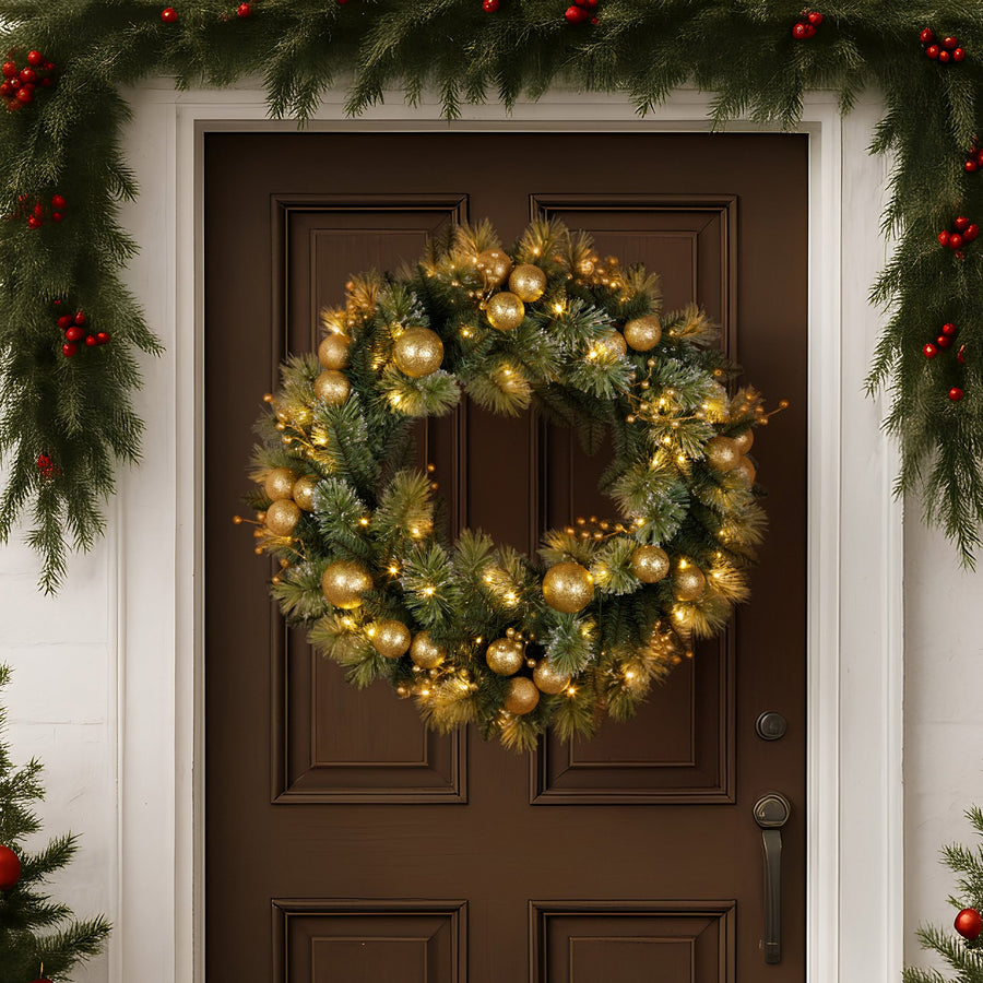 Christabelle 76cm Christmas Wreath Battery-Operated Warm White Lights Xmas Decor