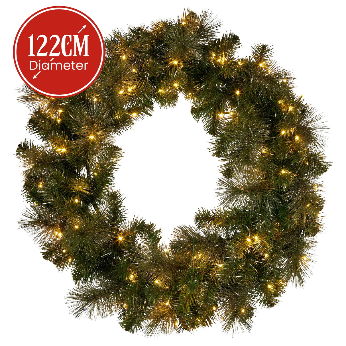 Christabelle 122cm Battery-Operated Split Christmas Wreath Glittery Gold Pine