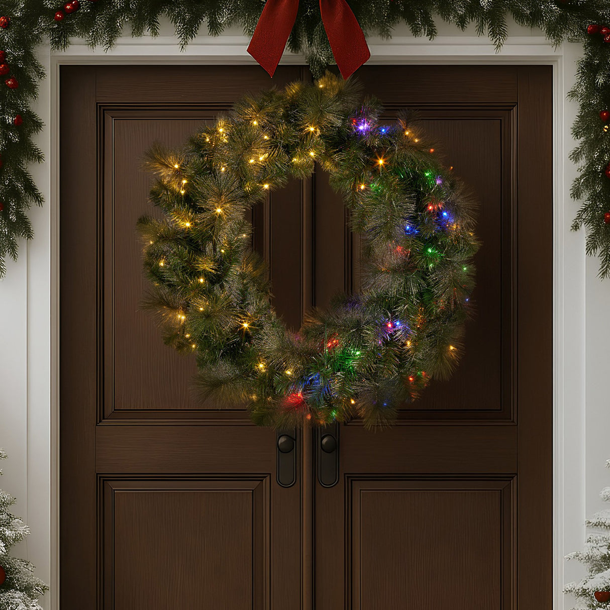 Christabelle 122cm Battery-Operated Split Christmas Wreath Glittery Gold Pine