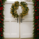 Christabelle 122cm Battery-Operated Split Christmas Wreath Glittery Gold Pine - Low Angle