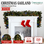 Christabelle 274cm Battery-Operated Christmas Garland Glittery Gold Pine