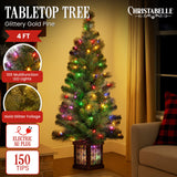 Christabelle 4ft  Christmas Tree Glittery Gold Pine Foliage LED Multi Lights Xmas Decor - Front View