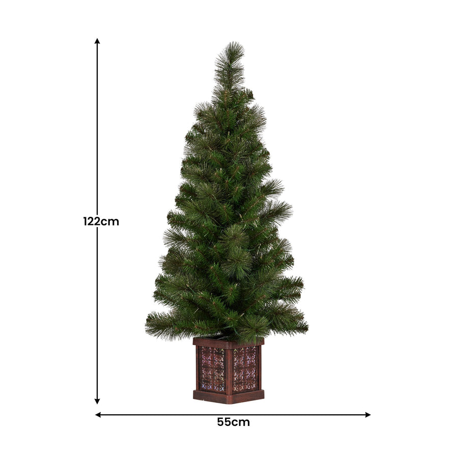 Christabelle 4ft Christmas Tree Glittery Gold Pine Foliage LED Multi Lights Xmas Decor
