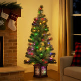 Christabelle 4ft  Christmas Tree Glittery Gold Pine Foliage LED Multi Lights Xmas Decor - Close-Up Angle