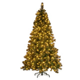 Christabelle 7.5ft Christmas Tree Glittery Gold Pine 650 LED Multi-functional Lights Xmas Decor - Top-Down View