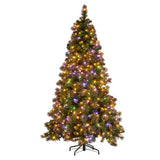 Christabelle 7.5ft Christmas Tree Glittery Gold Pine 650 LED Multi-functional Lights Xmas Decor - 45-Degree Angle