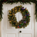 Christabelle 76cm Battery-Operated Split Christmas Wreath Glittery Gold Pine - Close-Up Angle