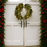 Christabelle 76cm Battery-Operated Split Christmas Wreath Glittery Gold Pine - Low Angle