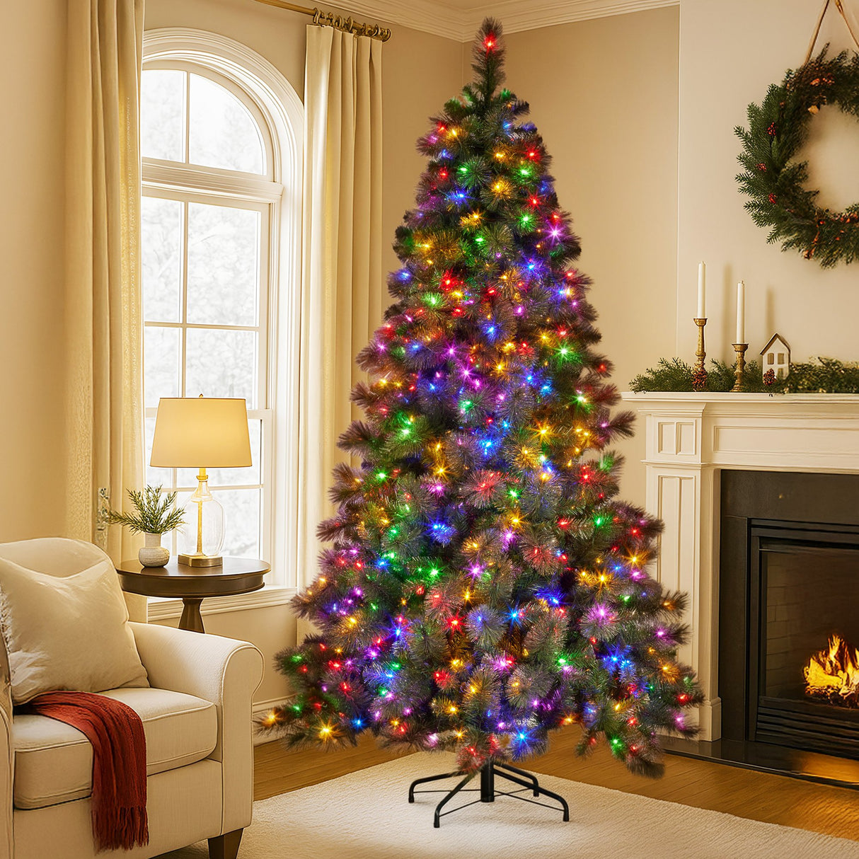 Christabelle 9ft Christmas Tree Glittery Gold Pine Needles 850 LED Multi-Functional Lights Xmas