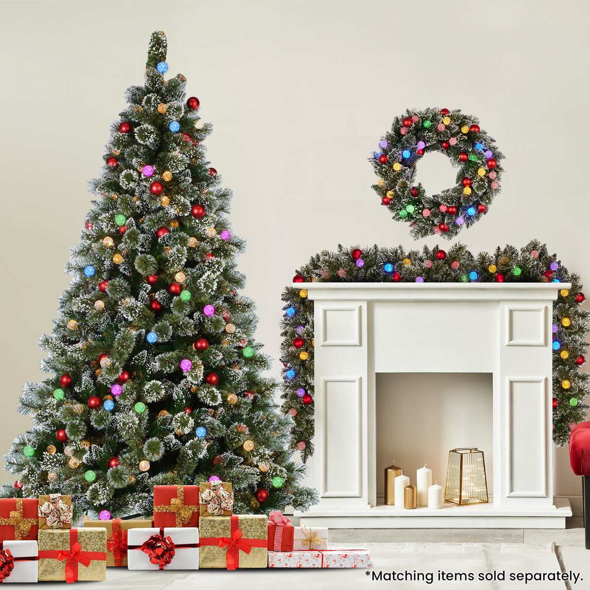 Christabelle Snowy Bristle 2.3m Multicolour Pre-Lit Christmas Tree with 1587 Tips