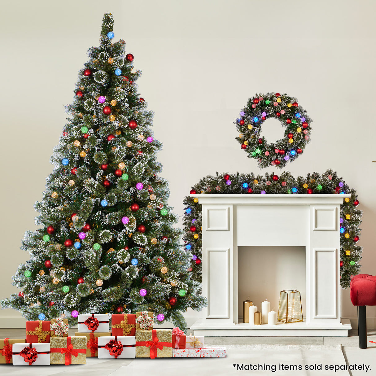 Christabelle Snowy Bristle 2.7m Multicolour Pre-Lit Christmas Tree with 2870 Tips