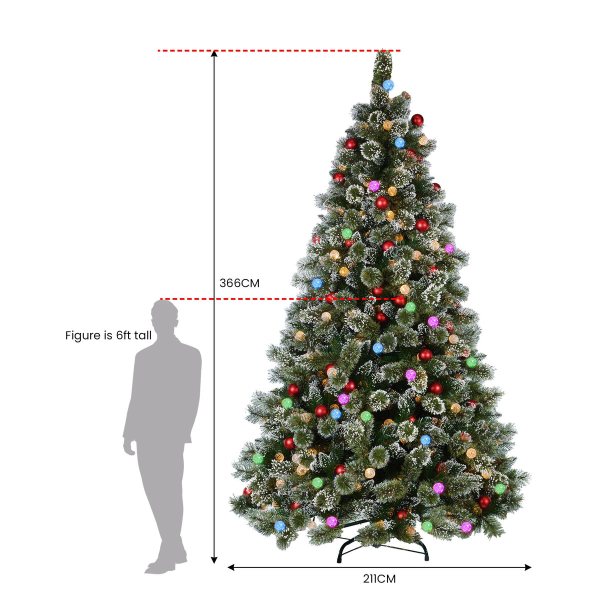 Christabelle Snowy Bristle 3.6m Multicolour Pre-Lit Christmas Tree with 5532 Tips