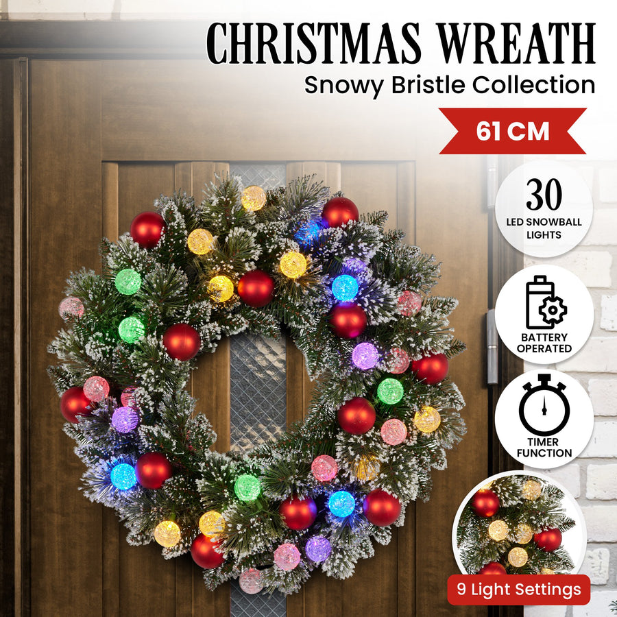 Christabelle 61cm Snowy Bristle Pre-Lit Multicolour Christmas Wreath