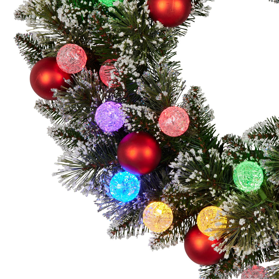 Christabelle 61cm Snowy Bristle Pre-Lit Multicolour Christmas Wreath