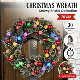 Christabelle 76cm Snowy Bristle Pre-Lit Multicolour Christmas Wreath - Top-Down View