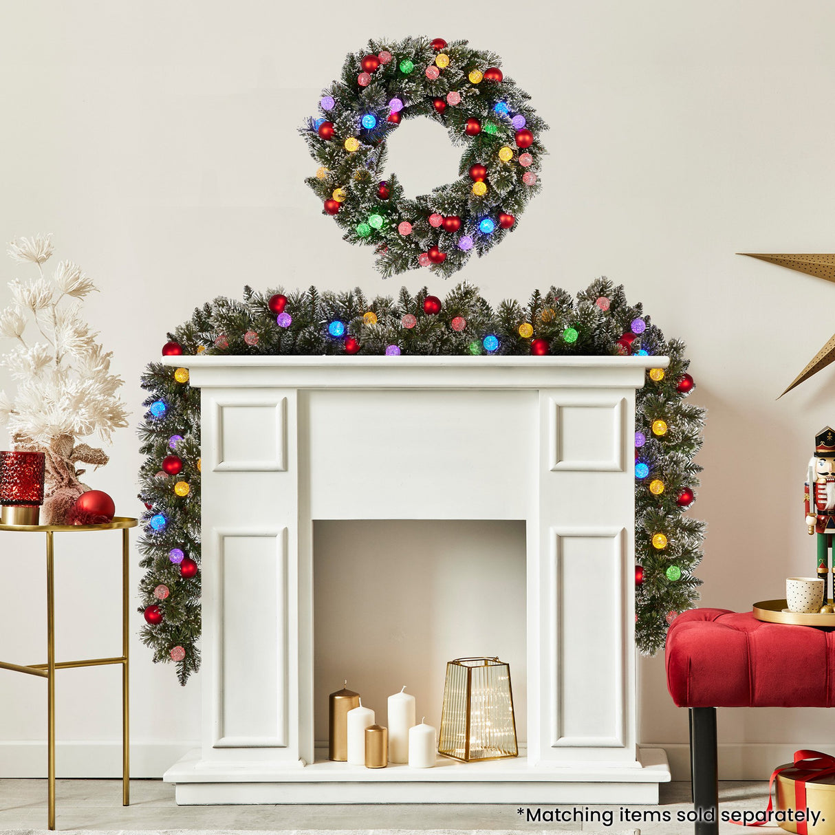 Christabelle 76cm Snowy Bristle Pre-Lit Multicolour Christmas Wreath