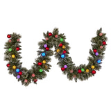 274cm Snowy Bristle Prelit Multicolour Christmas Garland - Front View